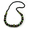 Black/ Green Wood Bead Necklace - 66cm Long
