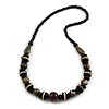 Black/ Brown Wood Bead Necklace - 66cm Long