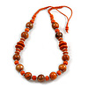 Orange/ Black Wood Bead Cotton Cord Necklace - 80cm Max Length - Adjustable