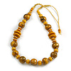 Yellow/ Black Wood Bead Cotton Cord Necklace - 80cm Max Length - Adjustable