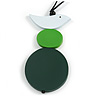 Dark Green/ Grass Green/ White Wood Bird and Bead Pendant with Black Cotton Cord - Adjustable - 84cm Long/ 11cm Pendant