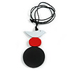 Black/ Red/ White Wood Bird and Bead Pendant with Black Cotton Cord - Adjustable - 84cm Long/ 11cm Pendant
