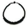 Black Button, Round Wood Bead Wire Necklace - 46cm L