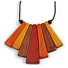 Red/ Brown/ Yellow/ Orange Geometric Wood Pendant with Black Waxed Cotton Cord - 90cm Long/ 8cm Pendant