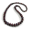 Long Graduated Wooden Bead Colour Fusion Necklace (Purple/Black/Silver/Red) - 80cm Long