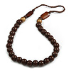 Long Brown Painted Wooden Bead Cord Long Necklace - 80cm L