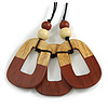 O-Shape Brown/Natural Painted Wood Pendant with Black Cotton Cord - 90cm L/ 8cm Pendant