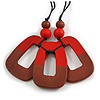 O-Shape Red/Brown Painted Wood Pendant with Black Cotton Cord - 90cm L/8cm Pendant