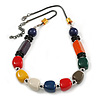 Chunky Multicoloured Acrylic Bead Black Chain Necklace - 70cm L/ 8cm Ext