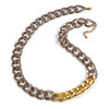 Grey Acrylic Link with Gold Metal Detailing Long Necklace - 84cm L/ 6cm Ext