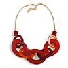 Statement Red Orange Oval Acrylic Link Gold Chain Necklace - 56cm L/ 8cm Ext