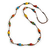 Multicoloured Ceramic Bead Brown Cotton Cord Long Necklace/80cmL/Adjustable/Slight Variation In Colour/Natural Irregularities