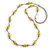Dusty Yellow Ceramic Bead Brown Cotton Cord Long Necklace/80cmL/Adjustable/Slight Variation In Colour/Natural Irregularities