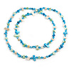 Sky Blue/Off White/Selery Green Shell Nugget and Light Blue Glass Bead Long Necklace/120cm Long