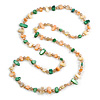 Melon Orange/Light Yellow/Green Shell Nugget and Citrine Glass Bead Long Necklace - 115cm Long