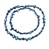Navy Blue Shell Nugget and Space Blue Glass Bead Long Necklace - 115cm Long