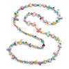 Pastel Multicoloured Shell Nugget and Glass Bead Long Necklace - 115cm Long