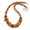 Caramel Brown Shell/Transparent Glass Cluster Style Beaded Necklace/46cm L/ 6cm Ext