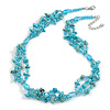 Multistrand Turquoise Nugget/Light Blue Glass Beaded Necklace/46cm L/ 4cm Ext