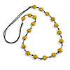 Dusty Yellow Ceramic Heart Bead Black Cotton Cord Long Necklace/88cm L/Adjustable/Slight Variation In Colour/Natural Irregularities