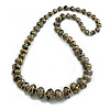Long Graduated Wooden Bead Colour Fusion Necklace in Grey/Black/Gold - 78cm Long