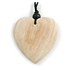 White Wood Grain Heart Pendant with Black Cotton Cord - 100cm Long Max/ Adjustable