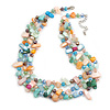 3 Row Layered Pastel Multicoloured Shell And Glass Bead Necklace - 60cm L/ 7cm Ext