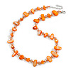 Orange Sea Shell and Transparent Orange Glass Bead Necklace - 54cm L/6cm Ext