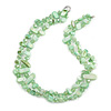 Two Row Layered Mint Green Shell Nugget and Light Green Glass Crystal Bead Necklace - 48cm L