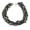 3 Row Black Shell And Glass Bead Necklace - 48cm L