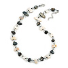 Black/White Sea Shell Nuggets and Transparent Glass Bead Necklace - 50cm L/ 5cm Ext