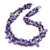 Two Row Layered Purple Shell Nugget and Glass Crystal Bead Necklace - 50cm L