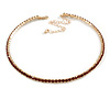 Slim Burgundy Red Crystal Choker Style Necklace In Gold Tone Metal - 35cm L/ 10cm Ext