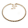 Slim Black/Clear Crystal Choker Style Necklace In Gold Tone Metal - 35cm L/ 10cm Ext