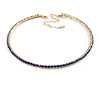Slim Blue Crystal Choker Style Necklace In Gold Tone Metal - 35cm L/ 10cm Ext
