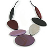 Purple/Metallic/Brown/Black Geometric Wooden Bead Cotton Cord Necklace - 90cm Max Length/ Adjustable