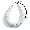 Chunky White Graduated Wood Bead Black Cord Necklace - 84cm Max/ Adjustable