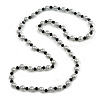 10mm D/ Solid Glass and Faux Pearl Bead Long Necklace (Grey/Black Colours) - 108cm Long (Natural Irregularities)