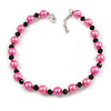 12mm/ Pink Faux Pearl Black Glass Bead Short Necklace (Natural Irregularities) - 38cm L/ 4cm Ext