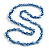10mm D/ Solid Glass and Faux Pearl Bead Long Necklace (Blue Colours) - 108cm Long (Natural Irregularities)