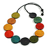 Multicoloured Round Coin Beaded with Cotton Cord Neckace - 80cm Long/ Adjustable