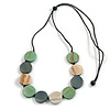 Grey/White/Mint Wood Coin Bead Grey Cotton Cord Necklace - 100cm L (Max Length) Adjustable