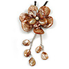 Large Shell Flower Pendant with Faux Leather Cord in Brown/44cm L/3cm Ext/15cm Pendant/Slight Variation In Colour/Size/Shape/Natural Irregular
