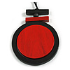 Black/Red Large Round Wooden Geometric Pendant with Black Cotton Cord Necklace - 92cm L/ 10.5cm Pendant - Adjustable