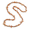 Long Ginger Brown Shell Nugget and Grey Faceted Glass Bead Necklace - 112cm
