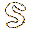 Long Black/Yellow Shell Nugget and Black Faceted Glass Bead Necklace - 120cm Long