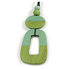 O-Shape Lime Green/Mint Wood Pendant with Black Cotton Cord - 88cm L/ 13cm Pendant