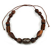 Geometric Wood Bead with Resin and Ceramic Element Cotton Cord Necklace in Brown - 48cm Long/ Adjustable