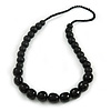 Black Wood and Ceramic Bead Cotton Cord Necklace - 70cm Long