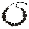 Worn Effect Black Wood Button Bead Necklace with Waxed Cotton Cord - Adjustable - 84cm Long
